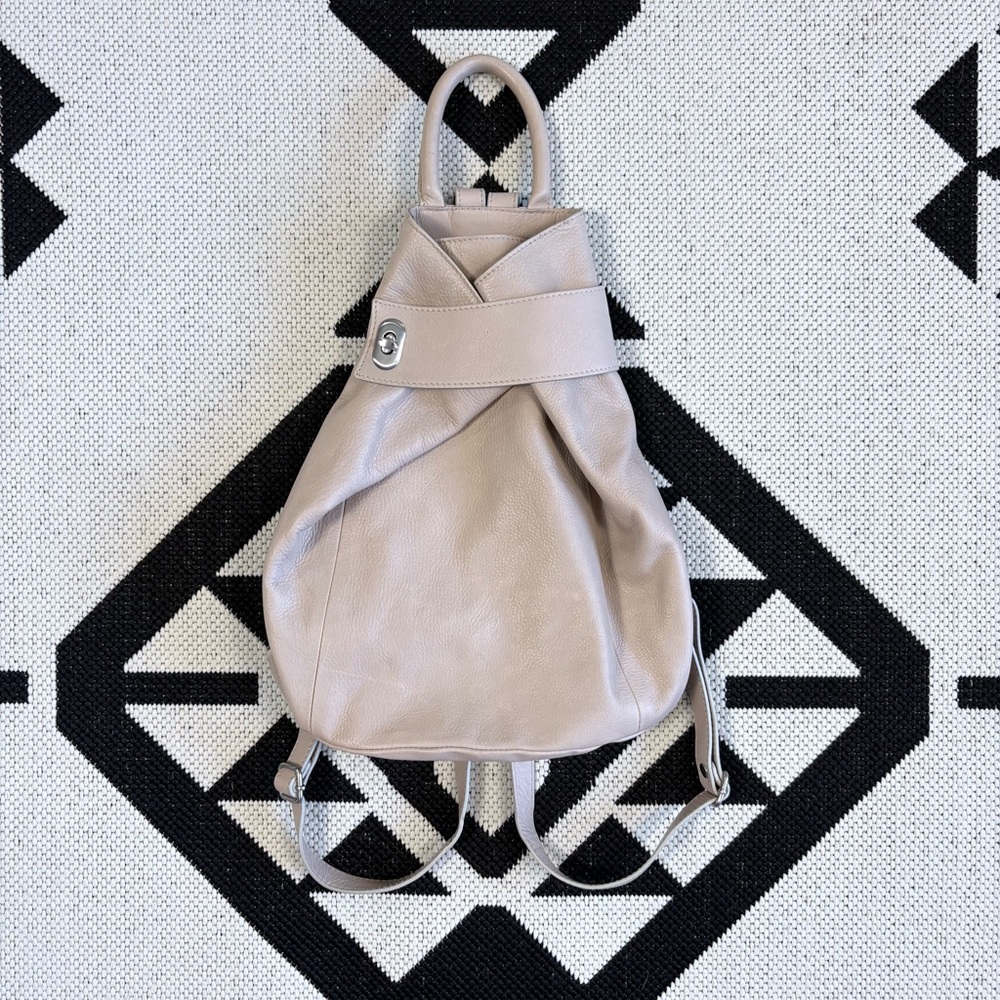Garnet Hill Taupe Leather Drawstring Backpack